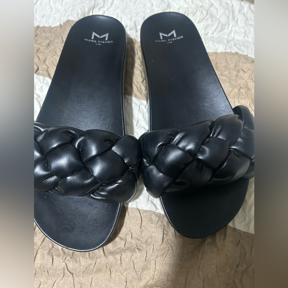 Marc Fisher Woven Leather Black Sandals Marc fisher black flat sandals Black 8.5
